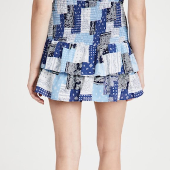 English Factory Paisley Smocked Mini Skirt  Color: Blue Multi Size:L - Picture 5 of 16